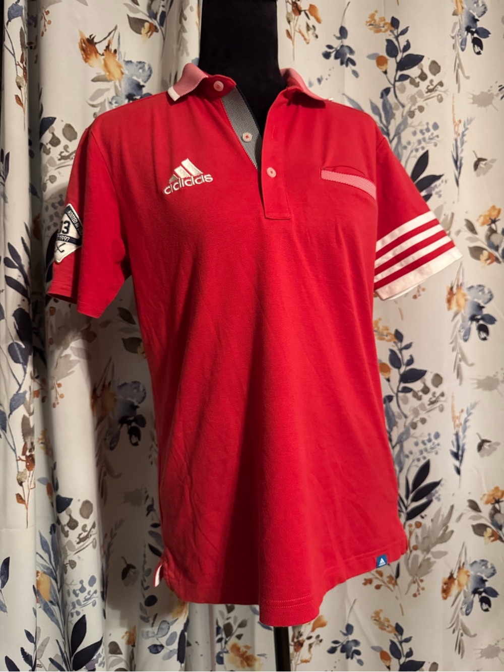 adidas Men’s Red Polo with White Stripe Sleeve Detail C3 Size Medium